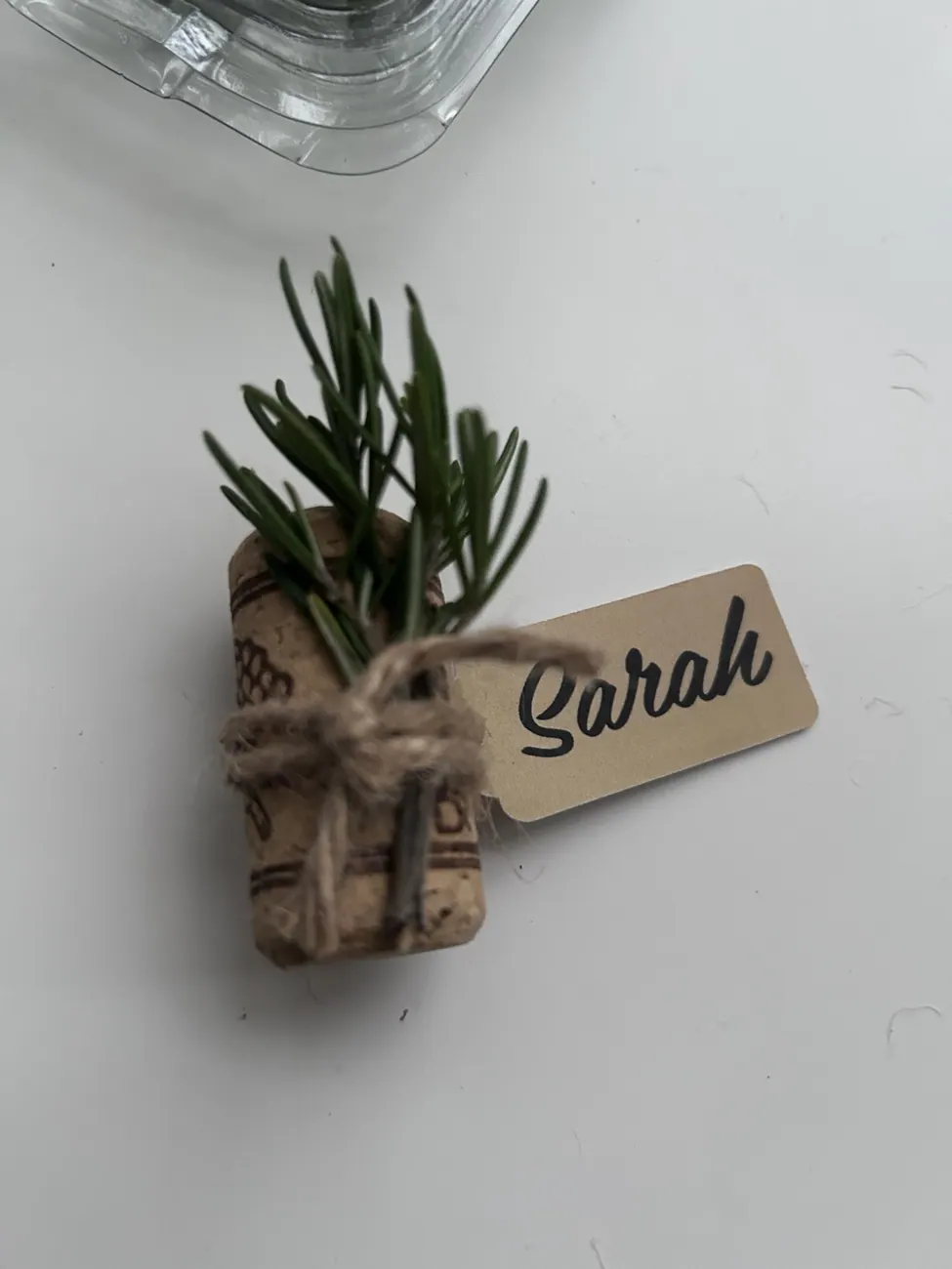 Personalized cork and rosemary card